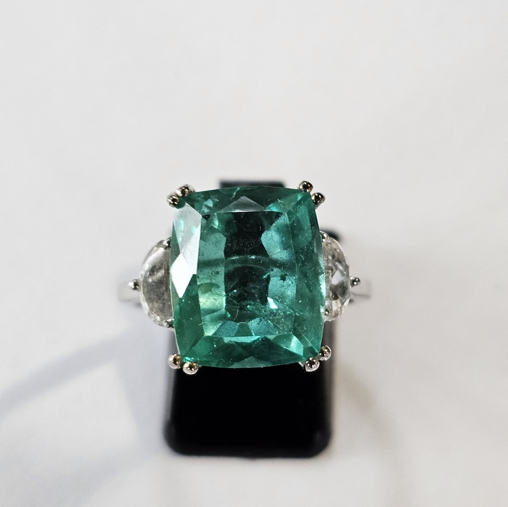 Genuine Emeraldine Quartz & White Topaz Ring Platinum over Sterling Silv… - Picture 2 of 7